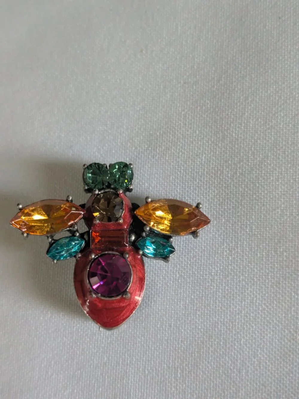 Retro Vintage Colorful Rhinestone Crystal Bee Pin Brooch Signed LOVE HUG